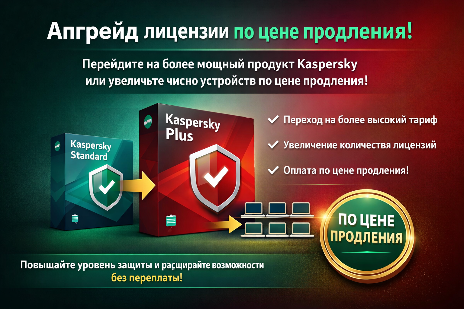 Апгрейд лицензии Kaspersky по цене продления